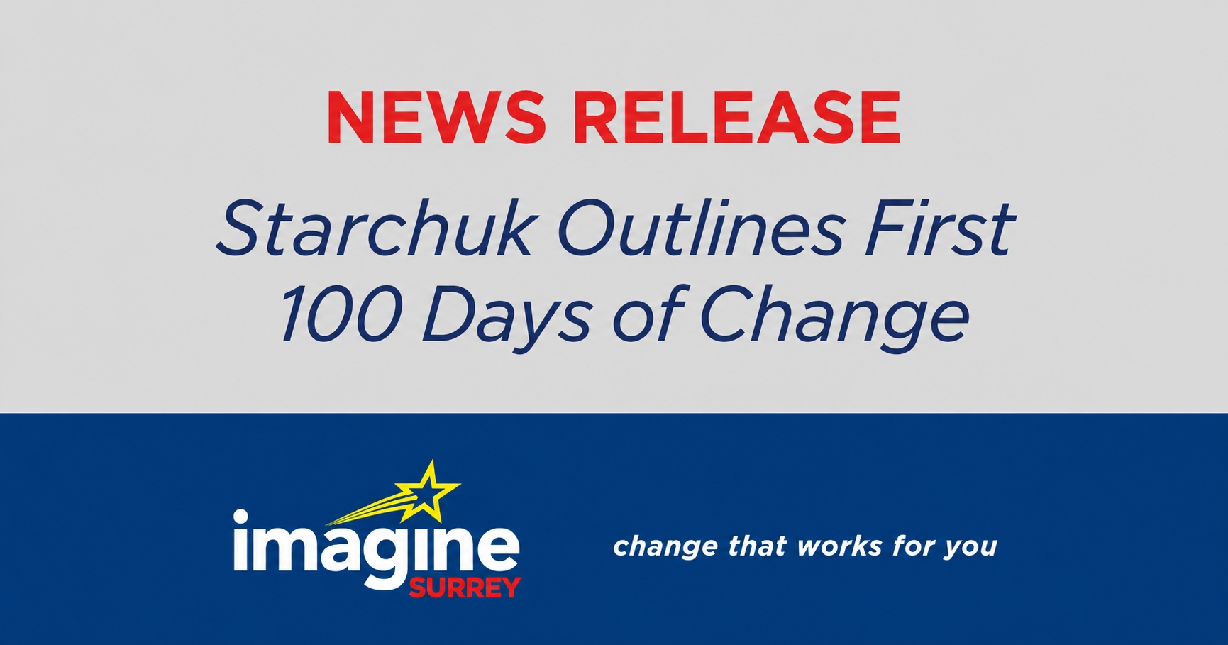 News release: Starchuk Outlines First 100 Days of Change