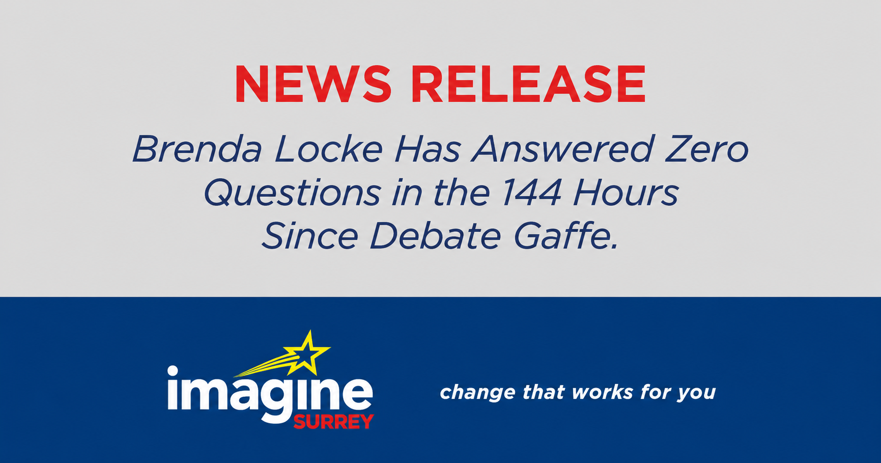 News release: Brenda Locke Has Answered Zero Questions in the 144 Hours Since Debate Gaffe