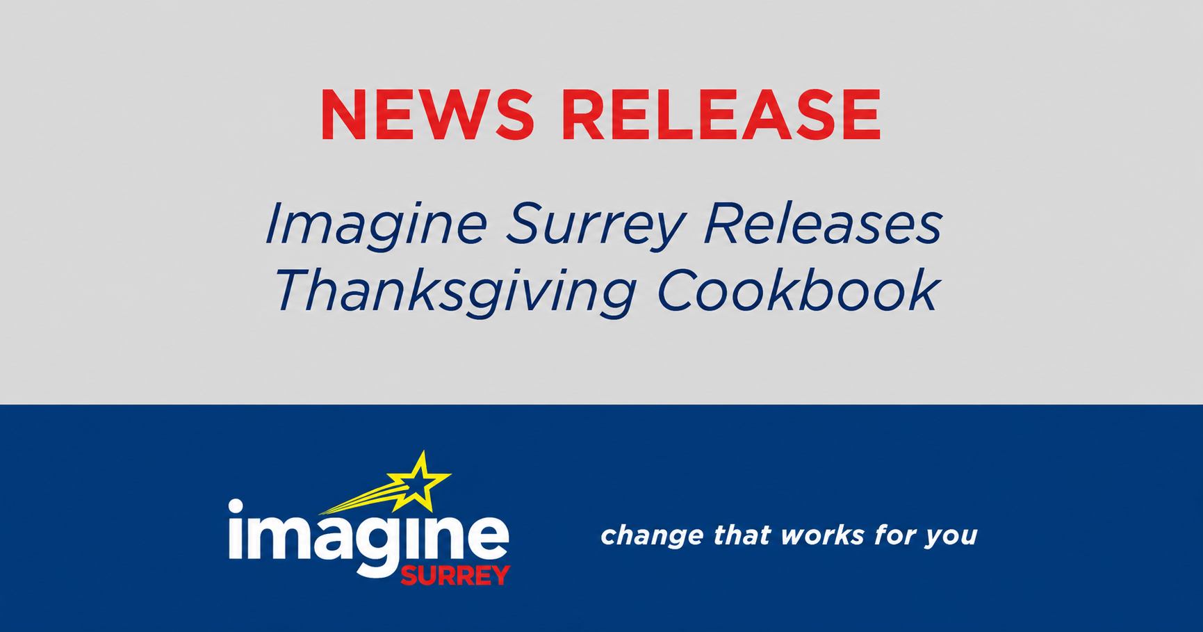 News release: Imagine Surrey Releases Thanksgiving Cookbook