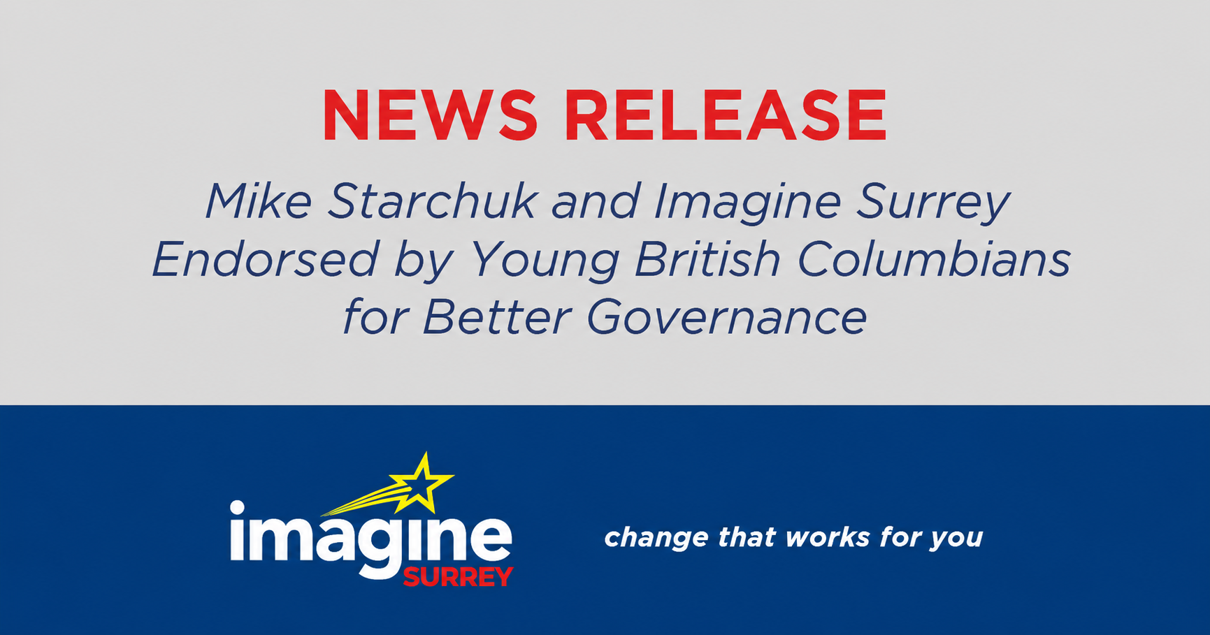 News release: Mike Starchuk and Imagine Surrey Endorsed by Young British Columbians for Better Governance